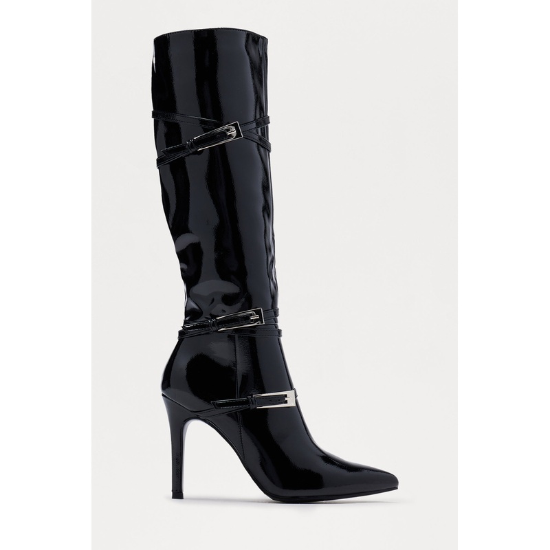 Benner Buckle Stiletto Boots – Black