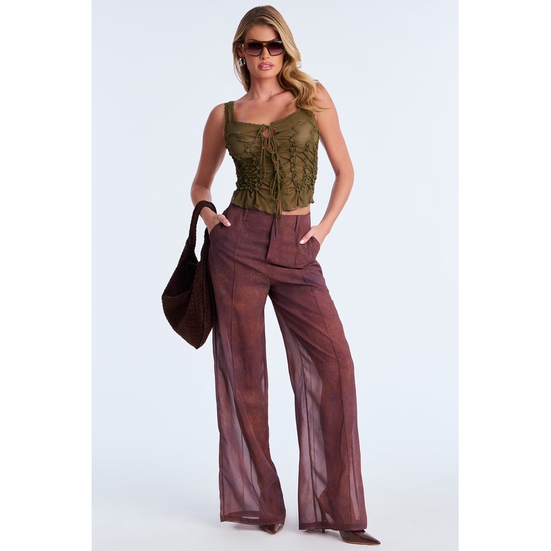 Call Me Tonight Wide Leg Chiffon Pant 33 – Rust/combo