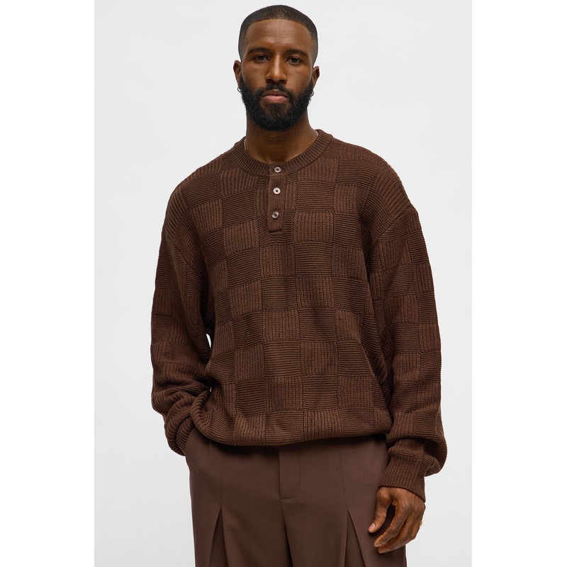 Cropped Hearth And Hem 3 Button Sweater – Brown