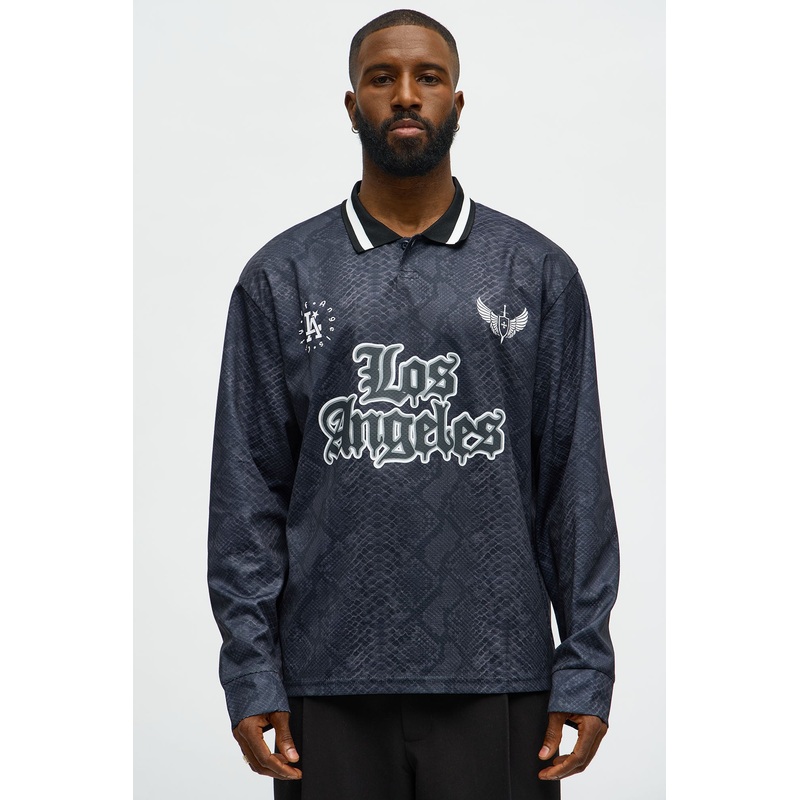 Los Angeles Long Sleeve Jersey Polo – Black