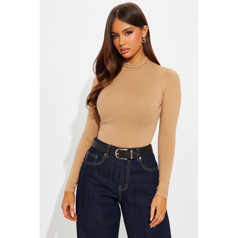 No More Rules High Turtle Neck Long Sleeve Top – Camel