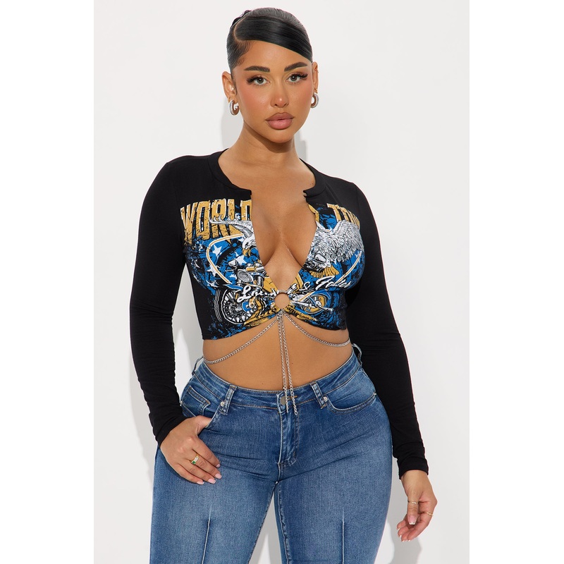 On A World Tour Chain Long Sleeve Top – Black