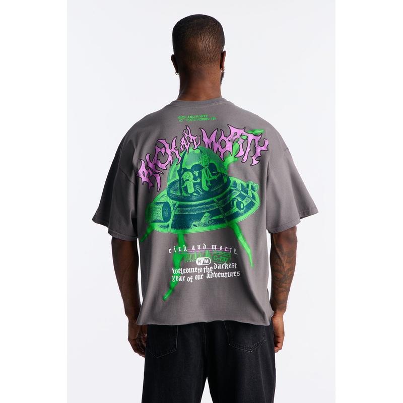 Rick And Morty Darkest Year Oversized Short Sleeve Tee – Charcoal