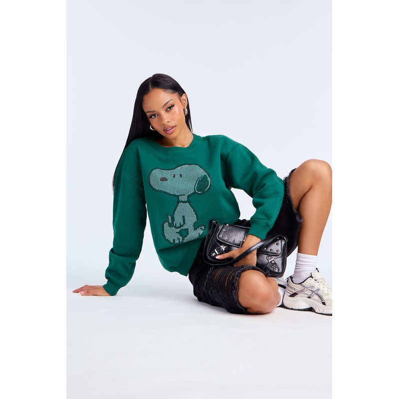 Snoopy Rhinestone Crew Neck Sweatshirt – Green