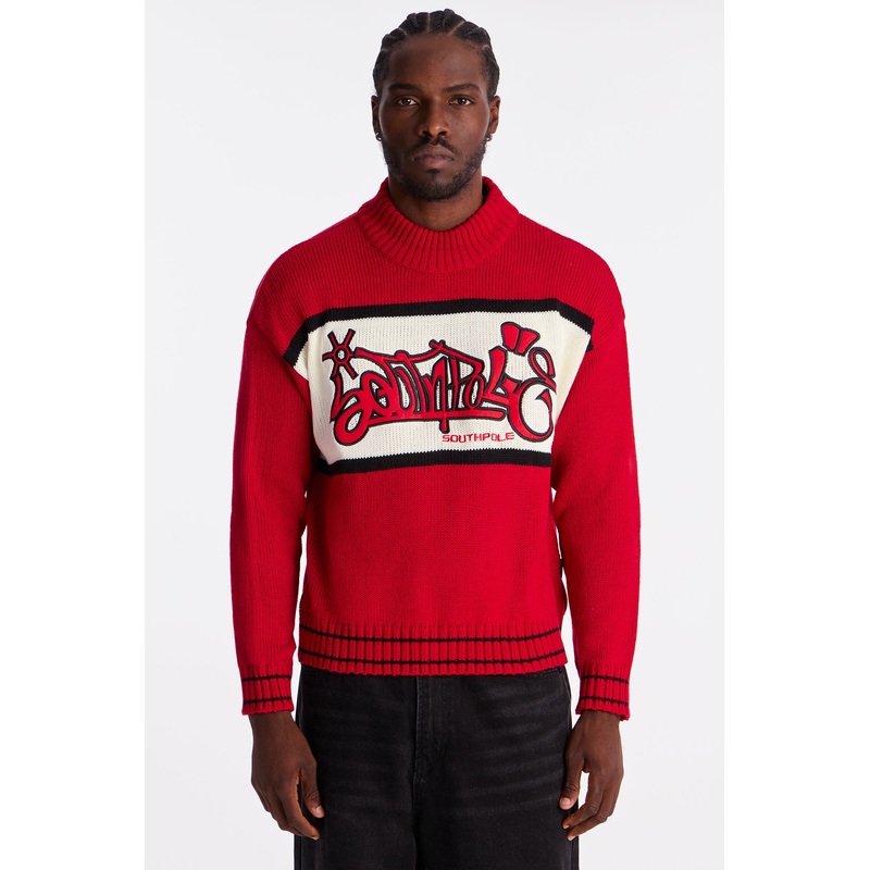 Southpole Turtleneck Pullover Sweater – Red