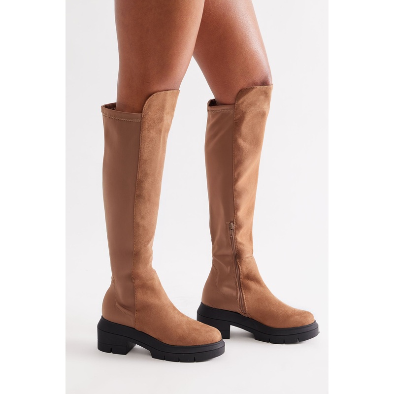 Teddy Knee High Boots – Brown