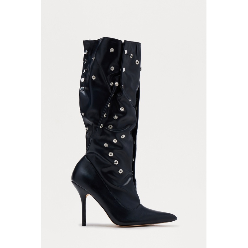 Trigger Grommet Stiletto Boots – Black