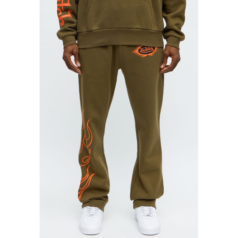 Von Dutch Fire Logo Baggy Sweatpants – Olive