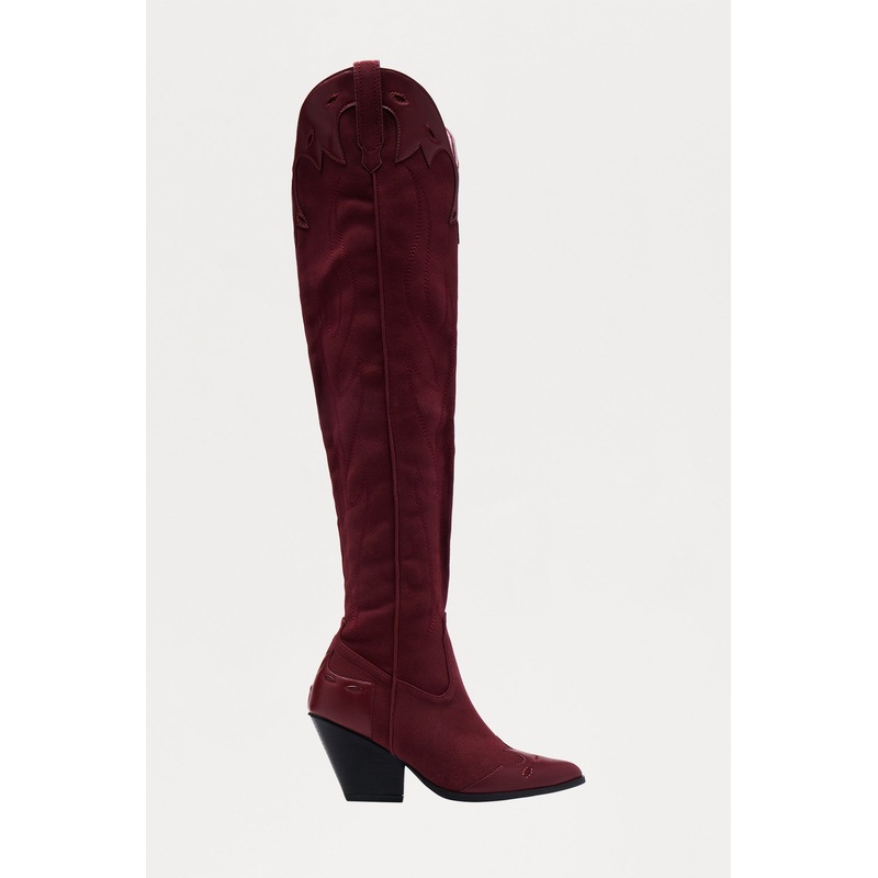 Westend Faux Suede Cowboy Boots – Burgundy