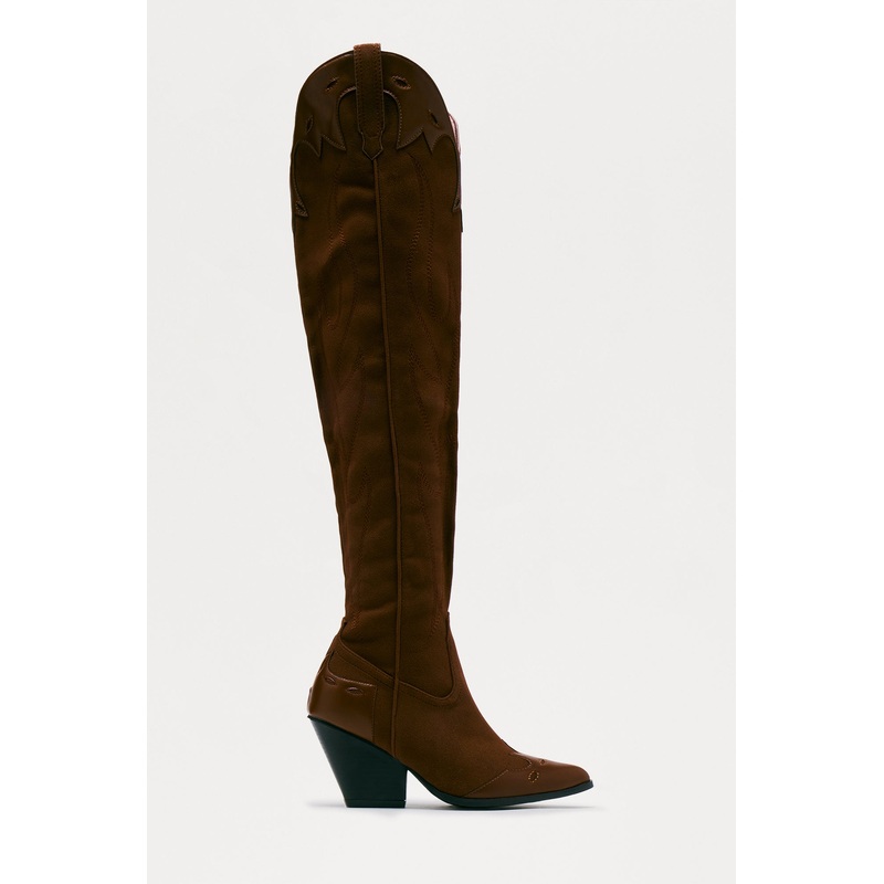 Westend Faux Suede Cowboy Boots – Chocolate