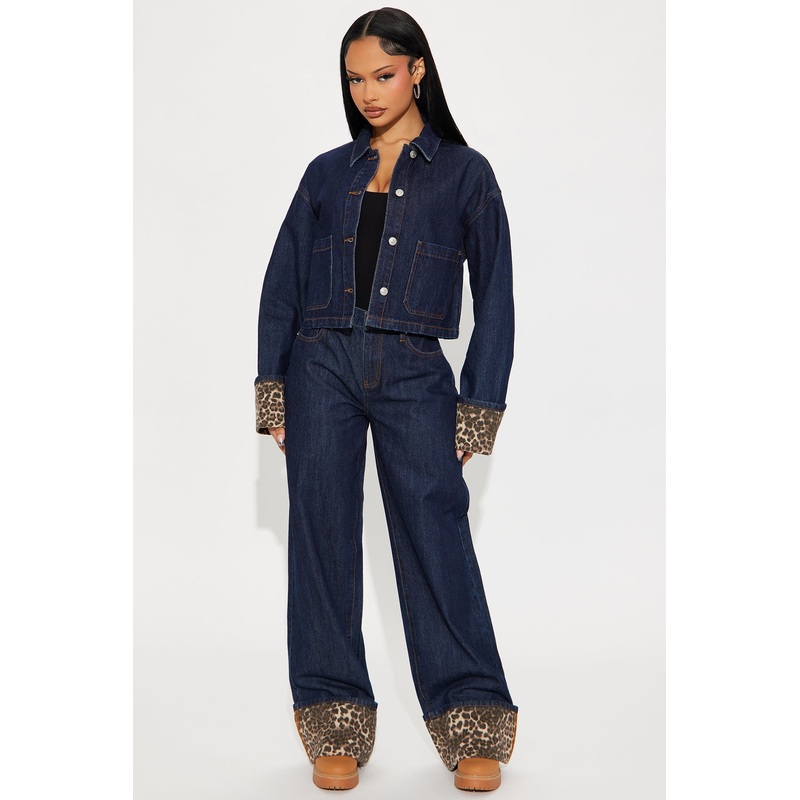 Wild Edges Leopard Denim Pant Set – Dark Wash