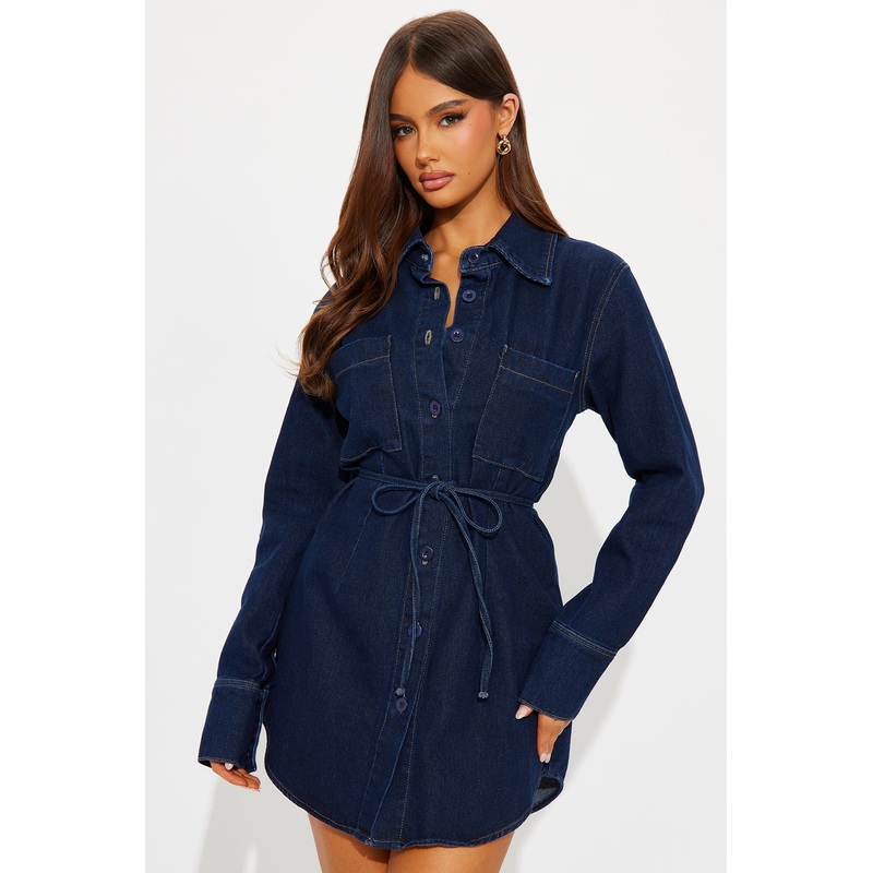 Zinnia Denim Mini Shirt Dress – Denim