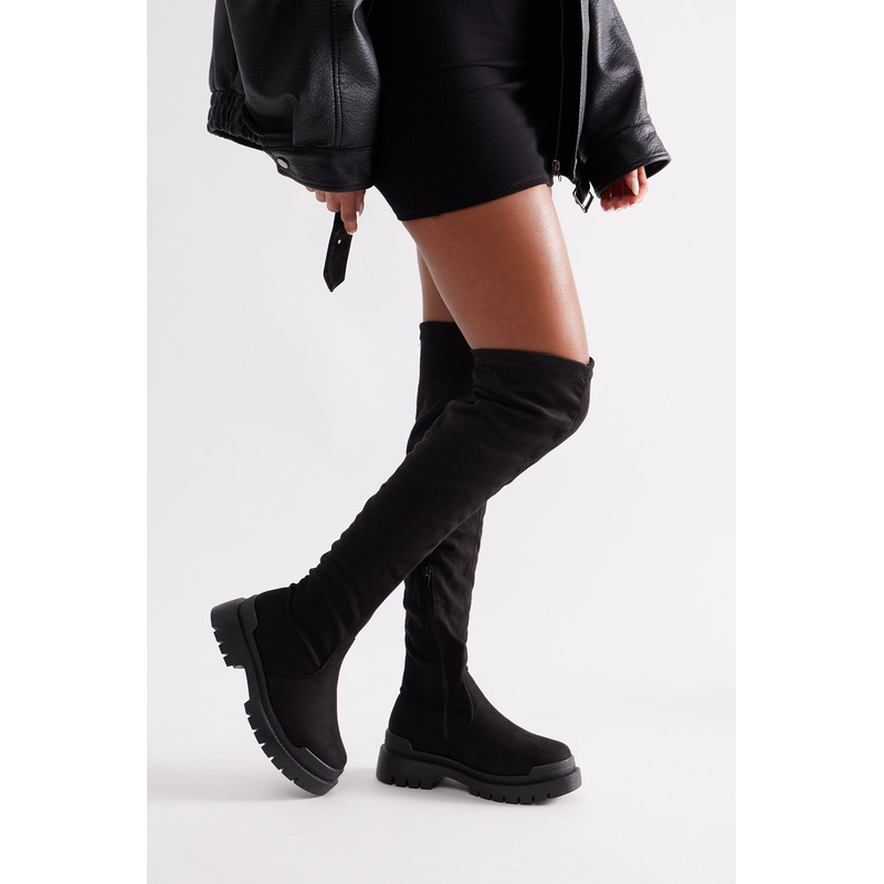 Attitude Check Over The Knee Boots – Black