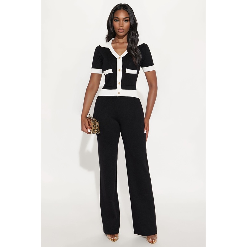 Aubrey Ribbed Contrast Pant Set – Black/White