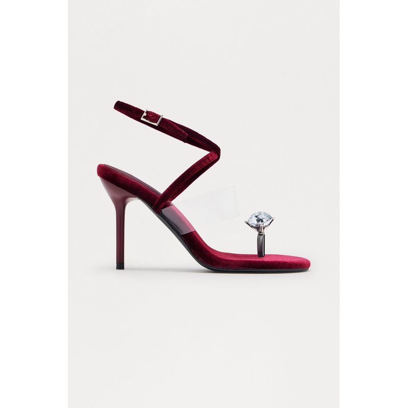 Bling Jewel Toe Ring Heels – Burgundy