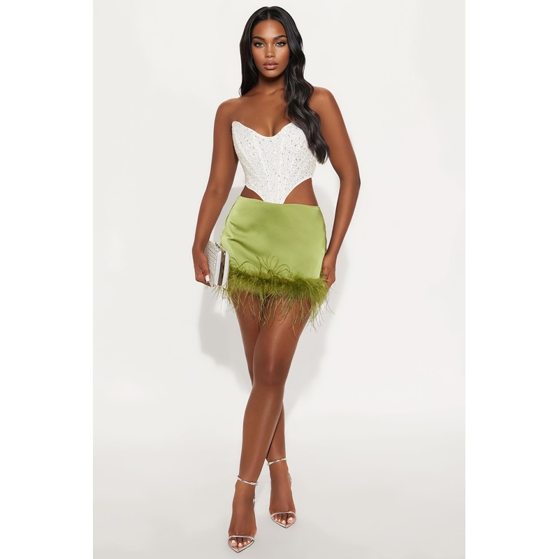 Cheers To Me Feather Satin Mini Skirt – Green