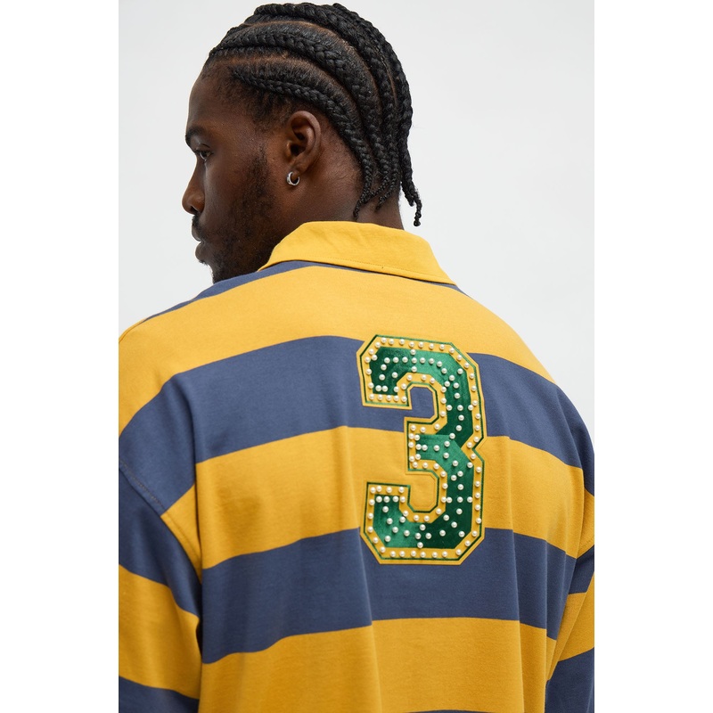 Cropped Ivy Prep Pearl Embellished Short Sleeve Polo – Mustard/combo