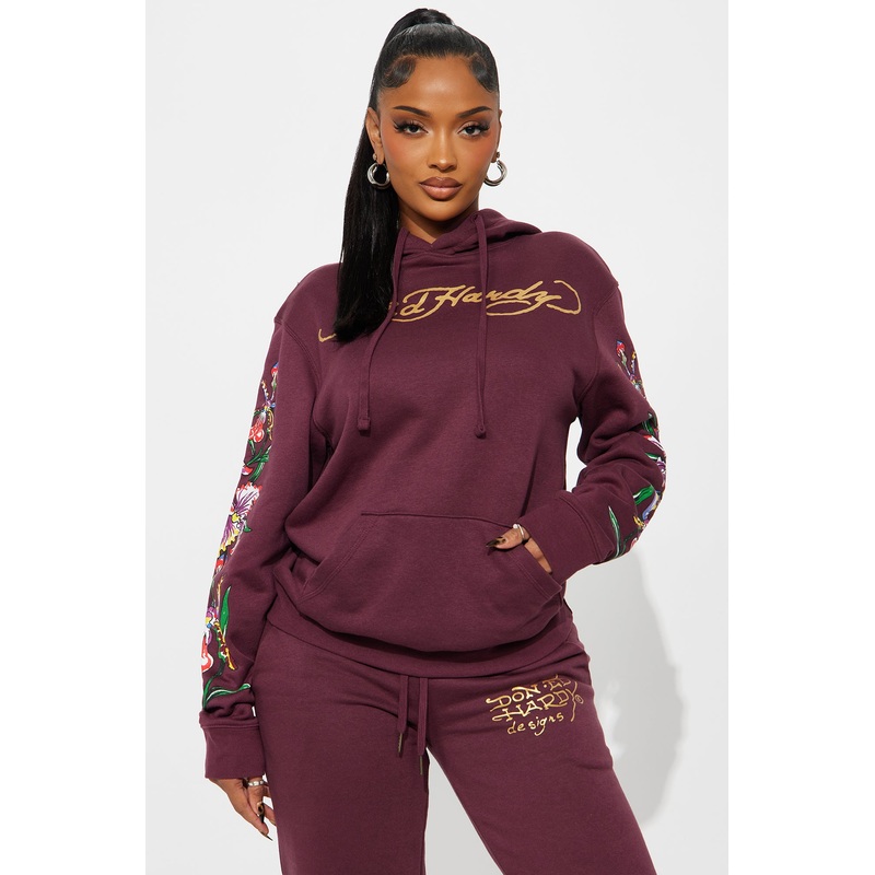 Ed Hardy Orchids Oversized Hoodie – Plum
