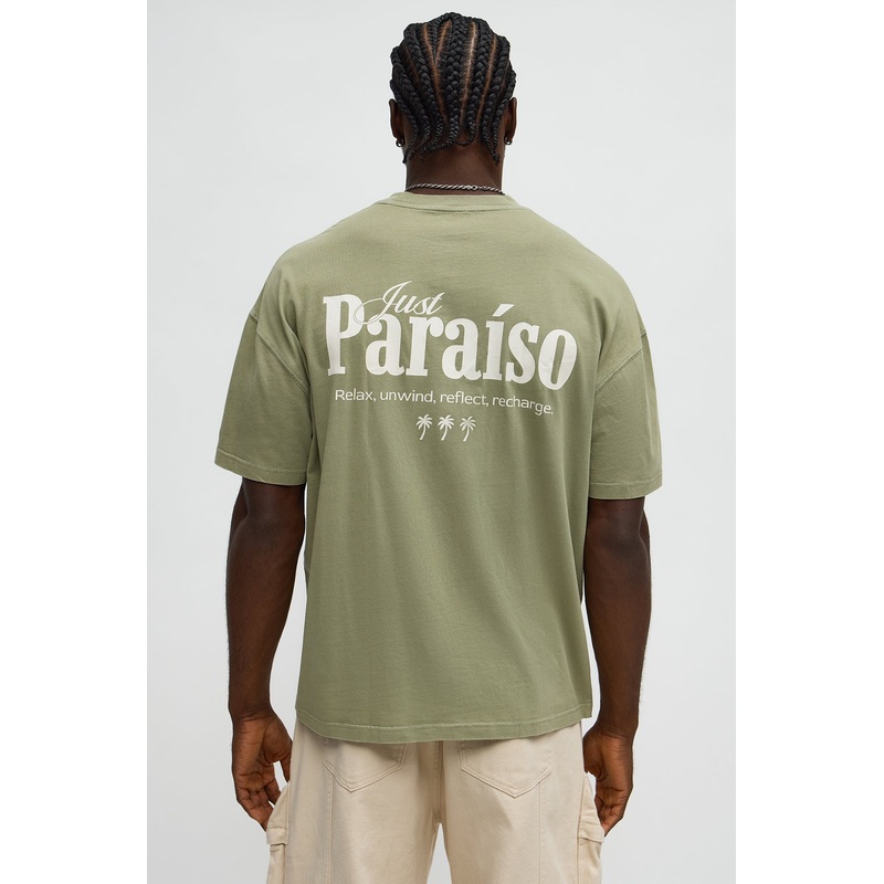 Just Paradise Oversized Short Sleeve Tee – Olive