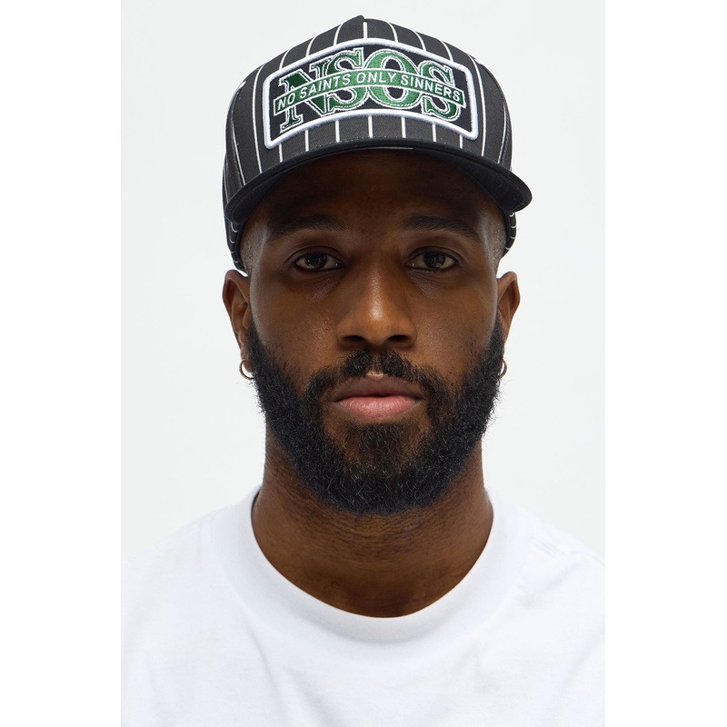 No Saint Pinstripe Structured Snapback Hat – Black