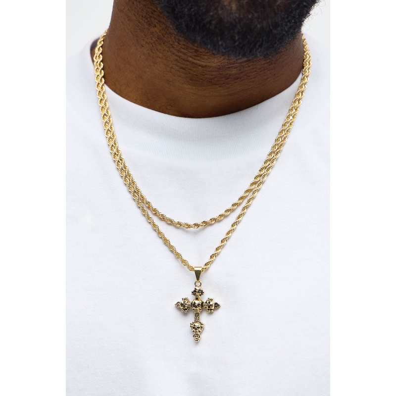 Sacred Skull Cross Necklace Set – Gold