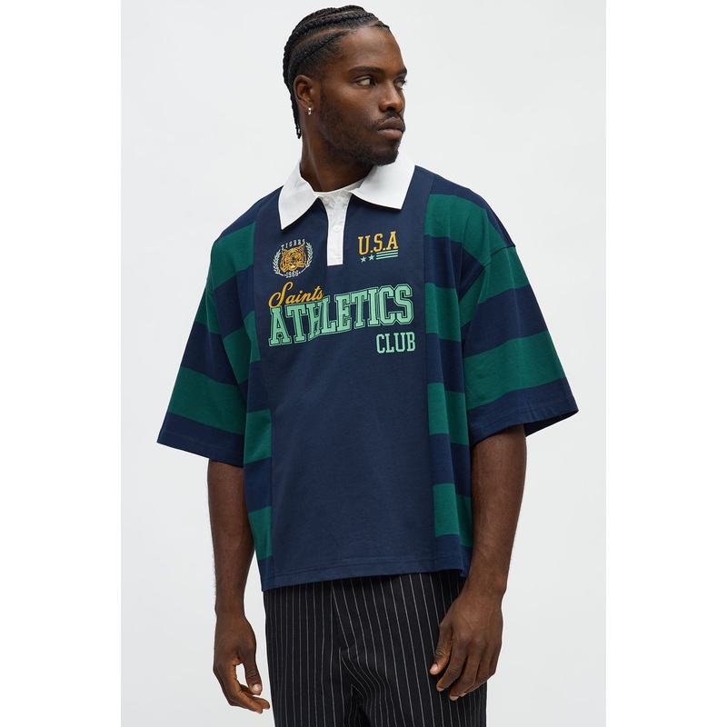 Saints Short Sleeve Rugby Polo – Blue/combo