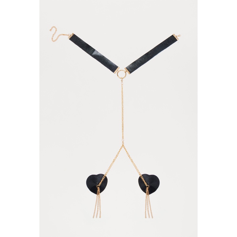 Serena Faux Leather Chain Collar Pasties Set – Black