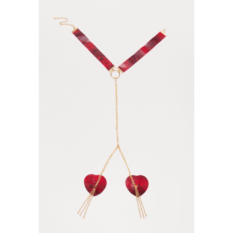 Serena Faux Leather Chain Collar Pasties Set – Red