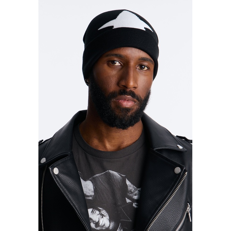 Star Color Block Skull Fit Beanie – Black/White