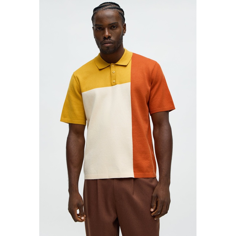 Tetris Color Blocked Knitted Polo – Mustard/combo