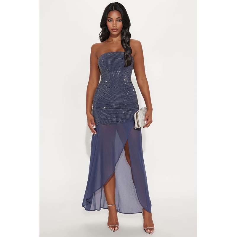 Truly Perfect Rhinestone Maxi Gown – Slate Blue