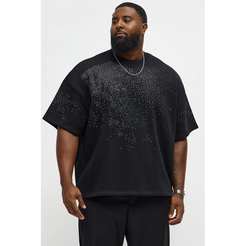 Tyson Oversized Capen Rhinstones Short Sleeve Tee – Black