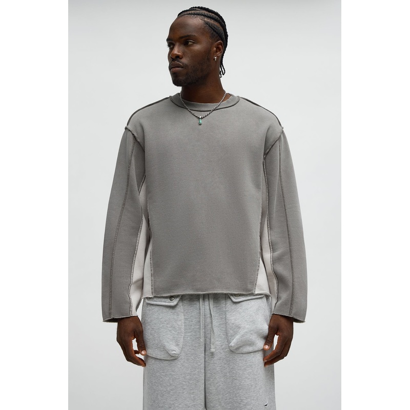 Tyson Relaxed Colorblock Panel Crewneck Sweatshirt – Grey