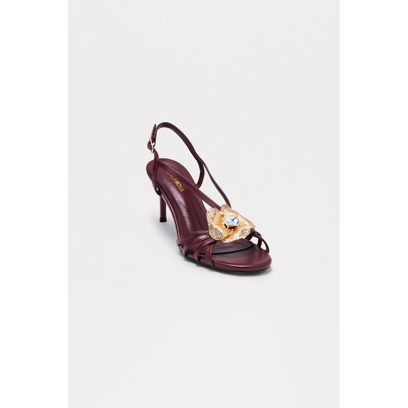 Vila Flower Slingback Heels – Burgundy
