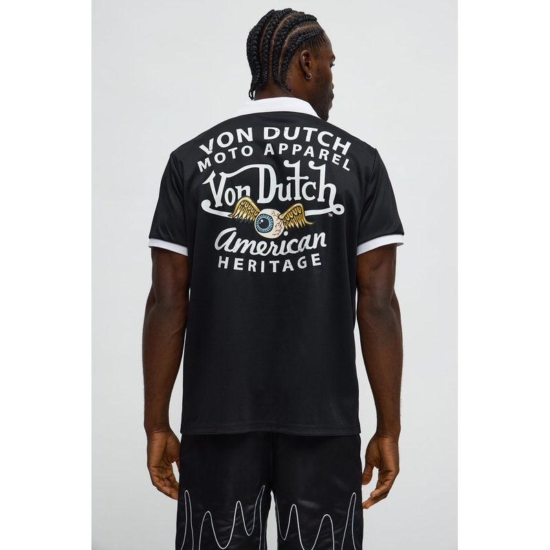 Von Dutch Patch Graphic Polo Jersey – Black/White