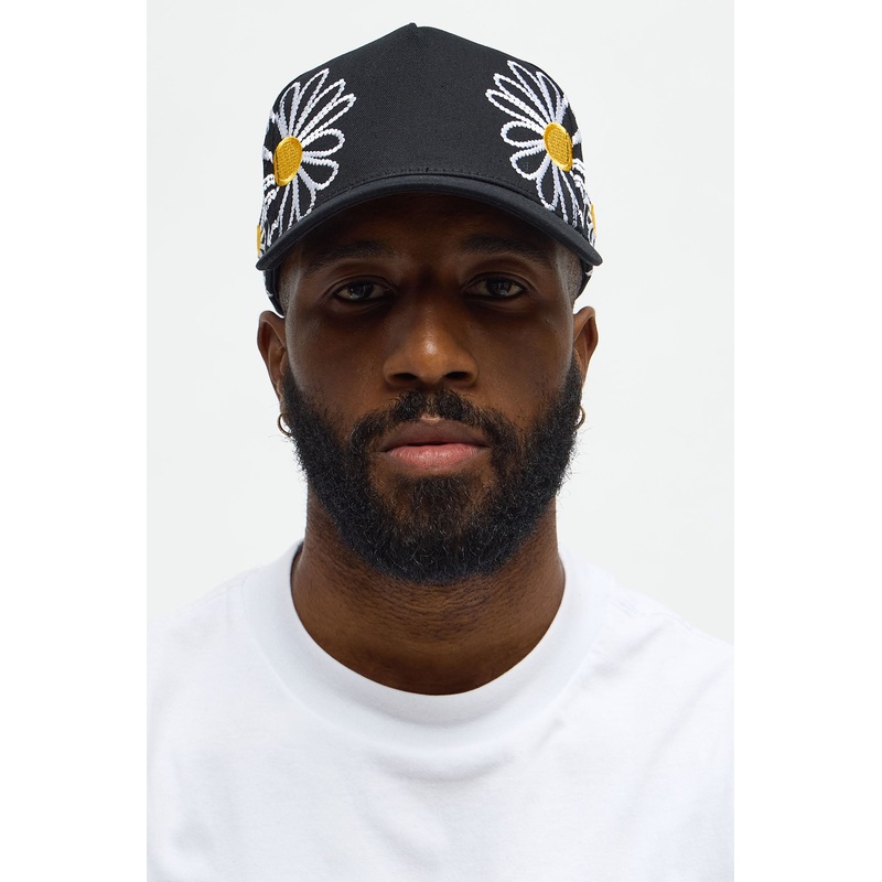 Wild Flower Structured Snapback Hat – Black