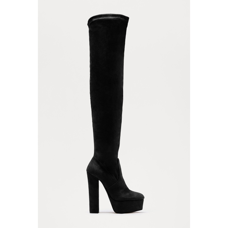 Winna Platform Thigh High Boots – Black