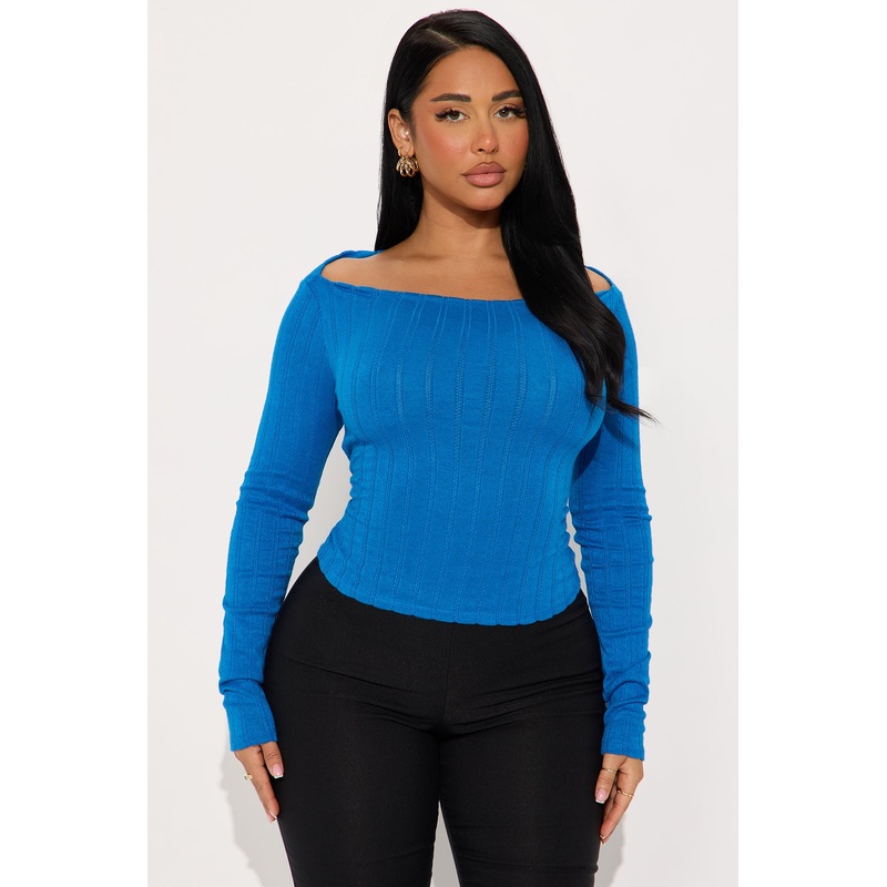 Zora Ribbed Boat Neck Top – Royal