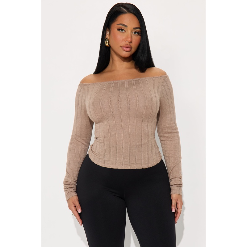 Zora Ribbed Boat Neck Top – Taupe