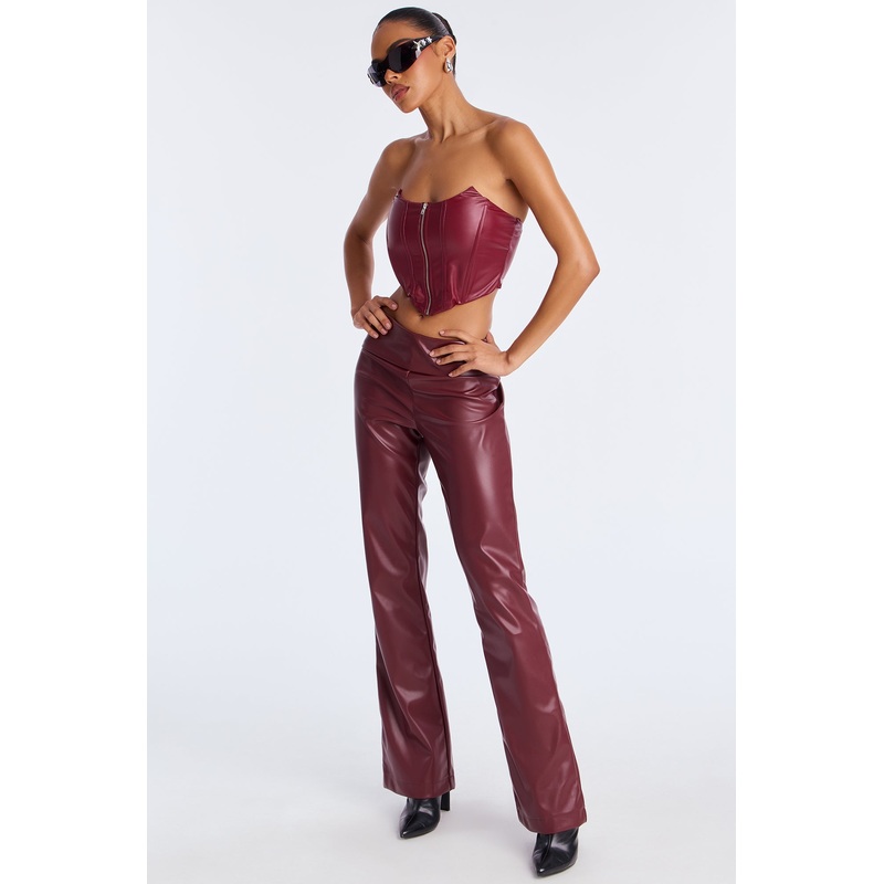 Alina PU Corset Top – Burgundy