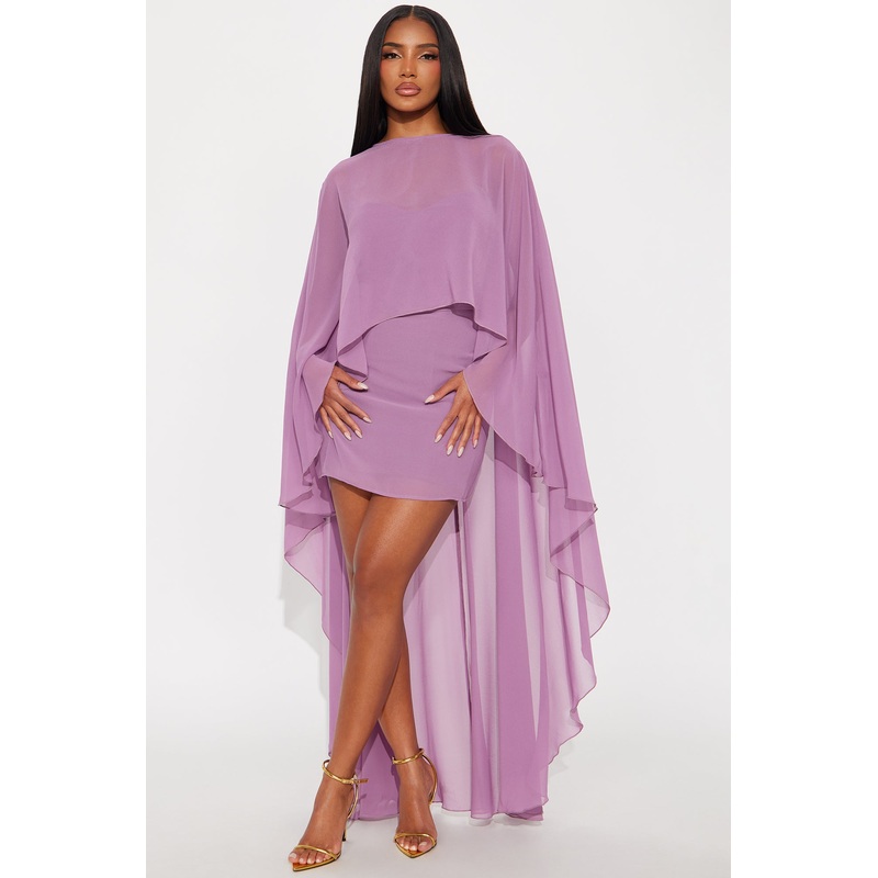 Alora Draped Chiffon Cape Mini Dress – Mauve
