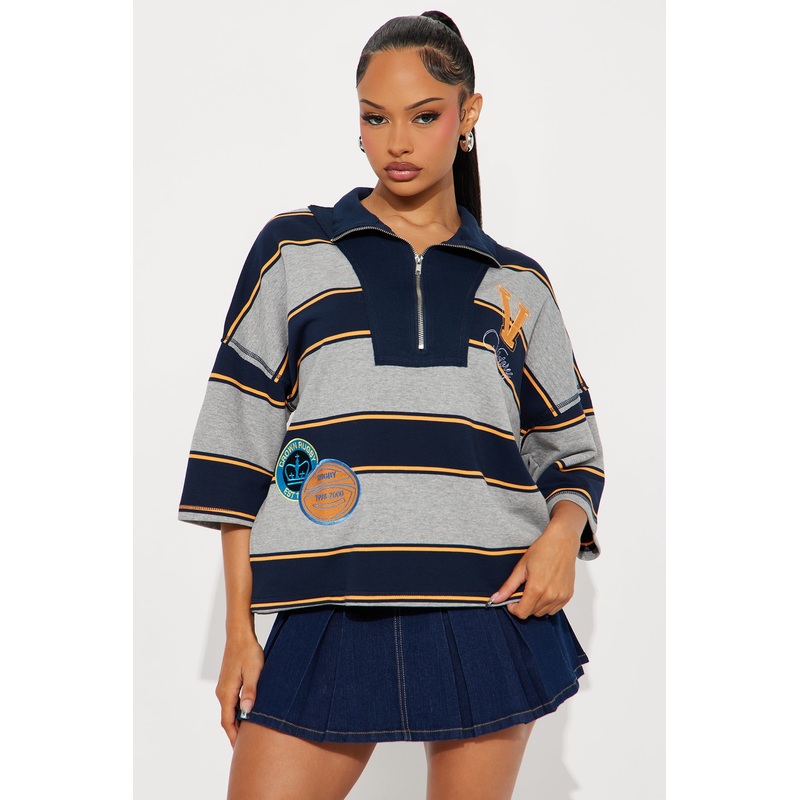 Crown Rugby Striped Quarter Zip Top – Navy/combo