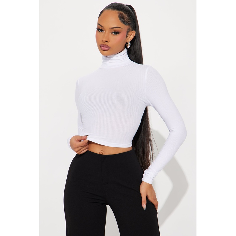 Nayla Turtleneck Long Sleeve Crop Top – Off White