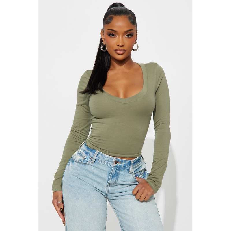 Sami V Neck Top – Military Green