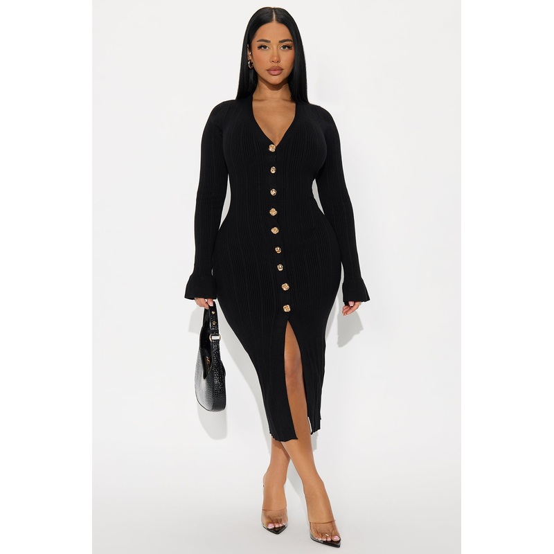 Vanilla Crush Sweater Midi Dress – Black