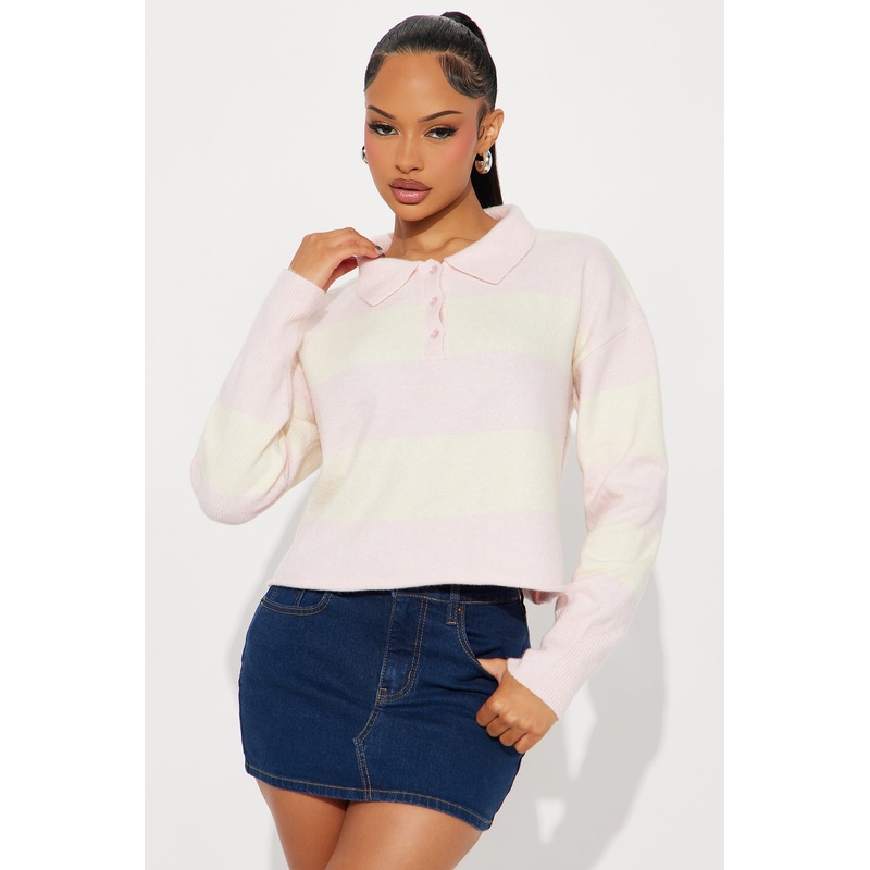 Worth It Rugby Polo Sweater – Pink/combo