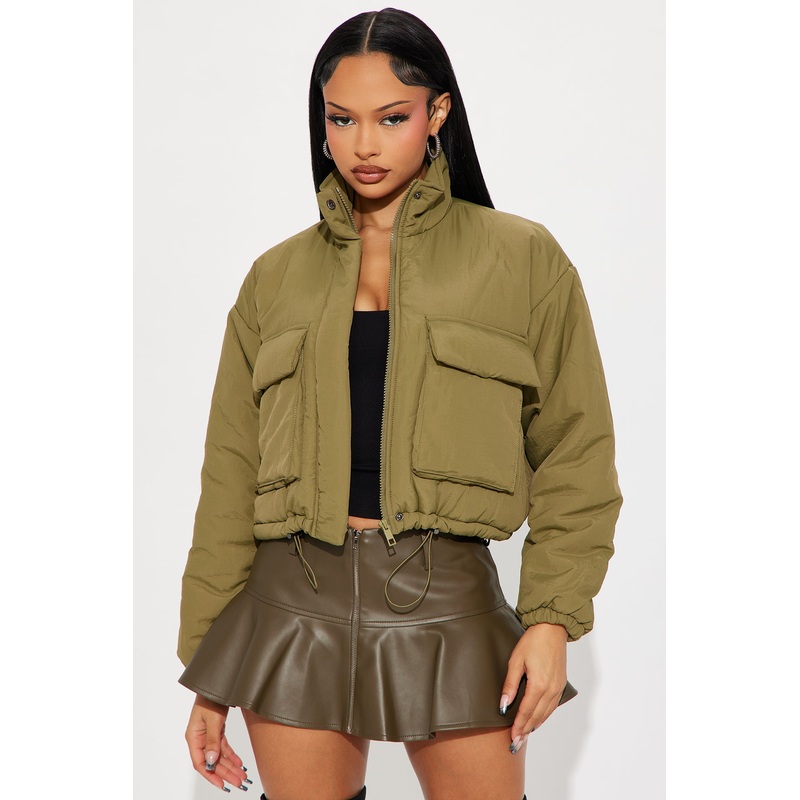 Anika Cropped Puffer Jacket – Olive