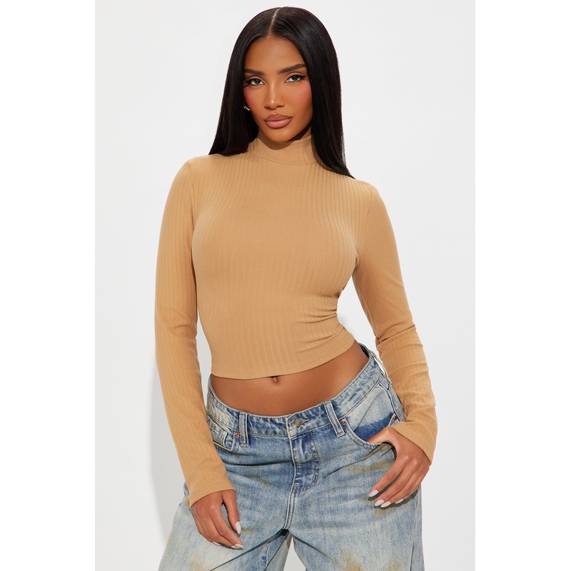Daniella Mock Neck Long Sleeve Top – Camel