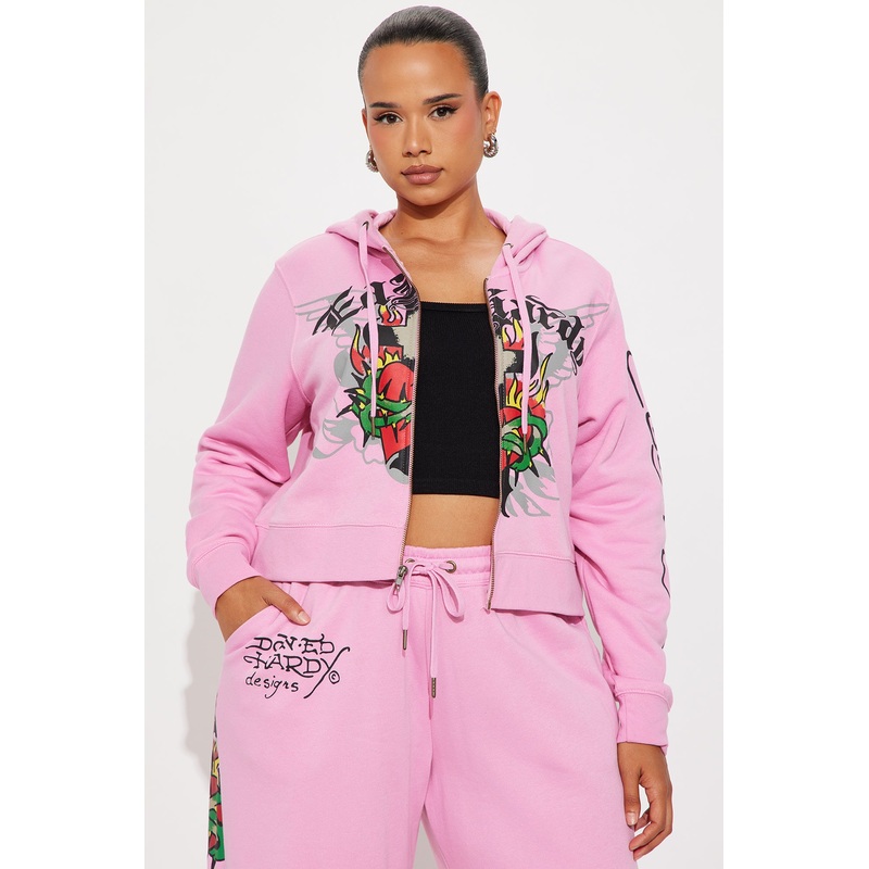 Ed Hardy Sacred Angel Zip Up Hoodie – Pink