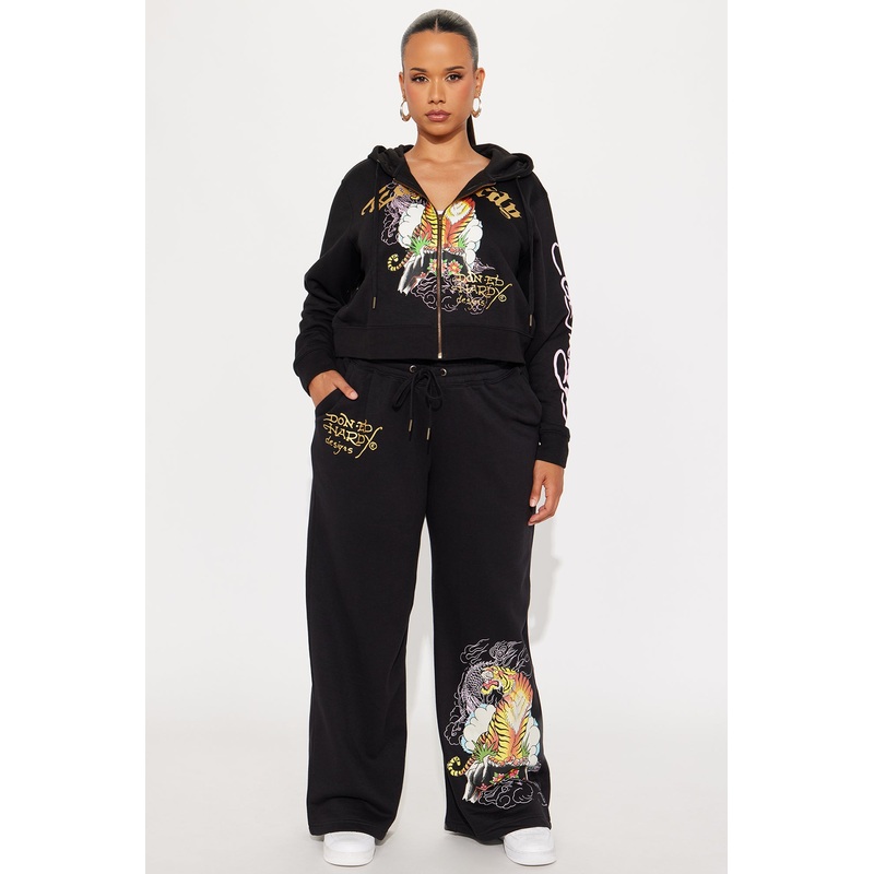 Ed Hardy Tiger Cliff Wide Leg Pant – Black